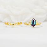 Elegant Long Hexagonal Cut Twisted Vine Alexandrite Engagement Ring - Additional view