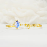 Elegant Long Hexagonal Cut Twisted Vine Moonstone Engagement Ring - White-Gold