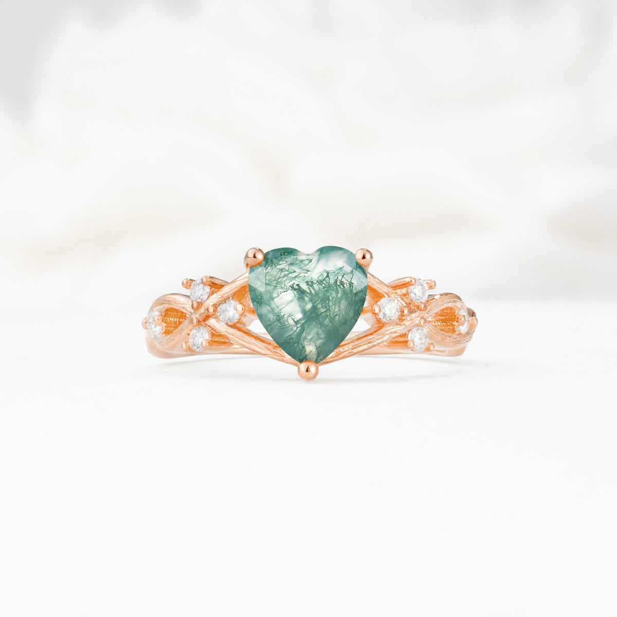 Celtic Knot Heart Shaped Moss Agate Engagement Ring - Additional view