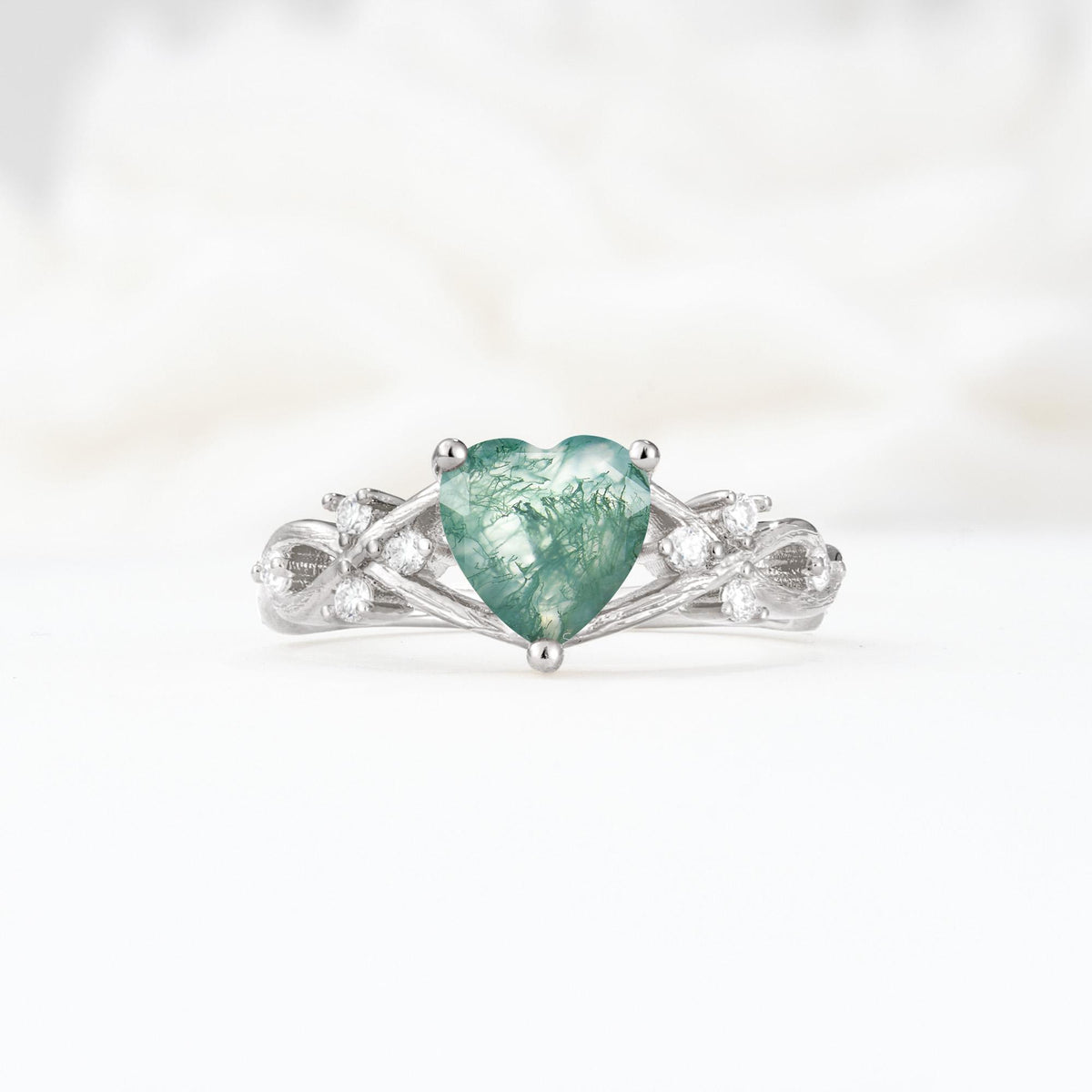 Celtic Knot Heart Shaped Moss Agate Engagement Ring - Additional view