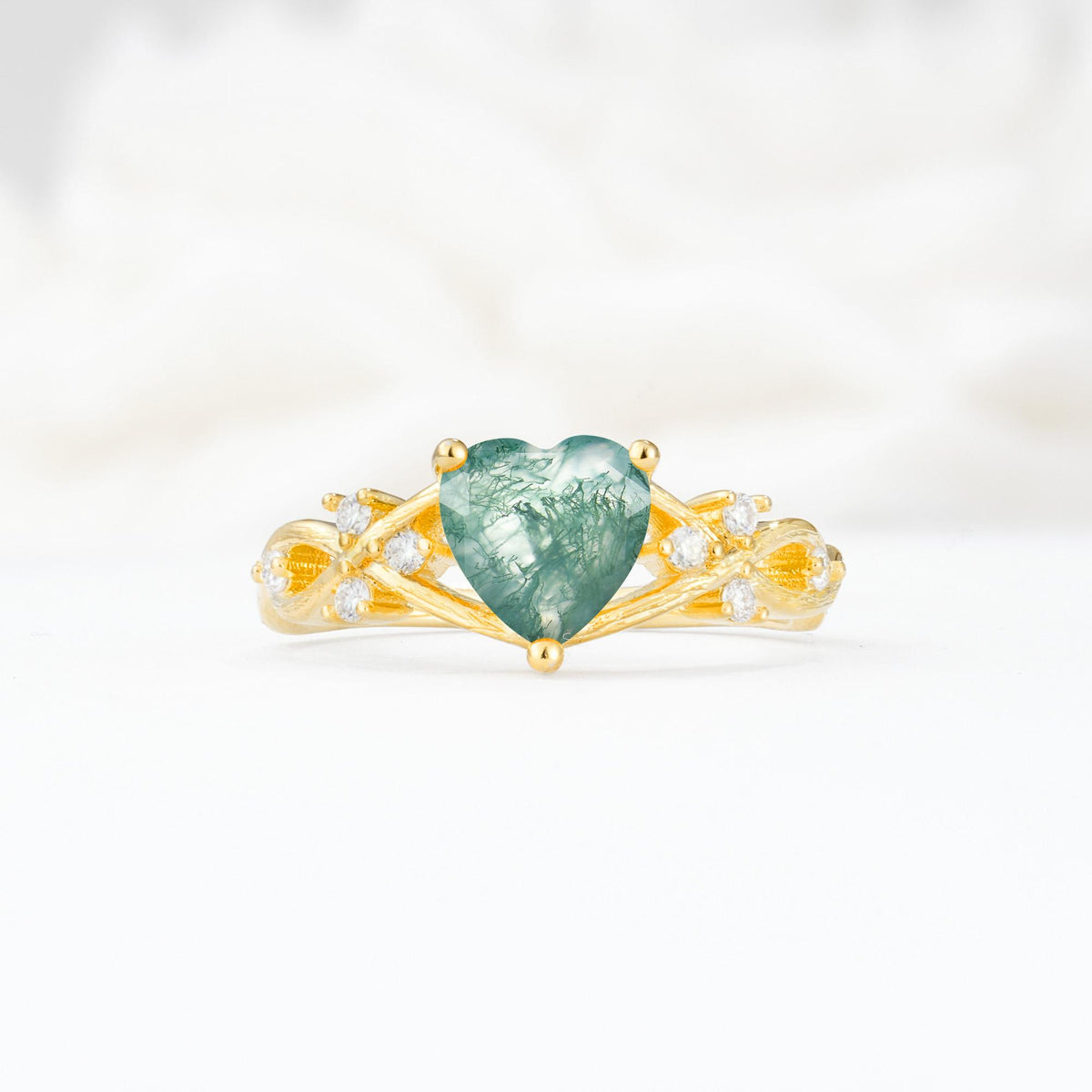 Celtic Knot Heart Shaped Moss Agate Engagement Ring - Additional view