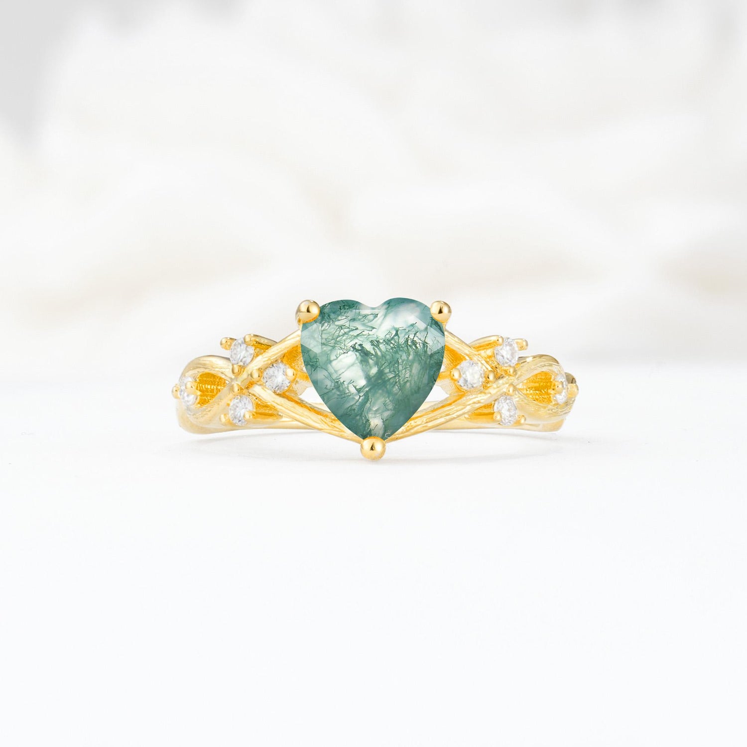 Celtic Knot Heart Shaped Moss Agate Engagement Ring - Additional view