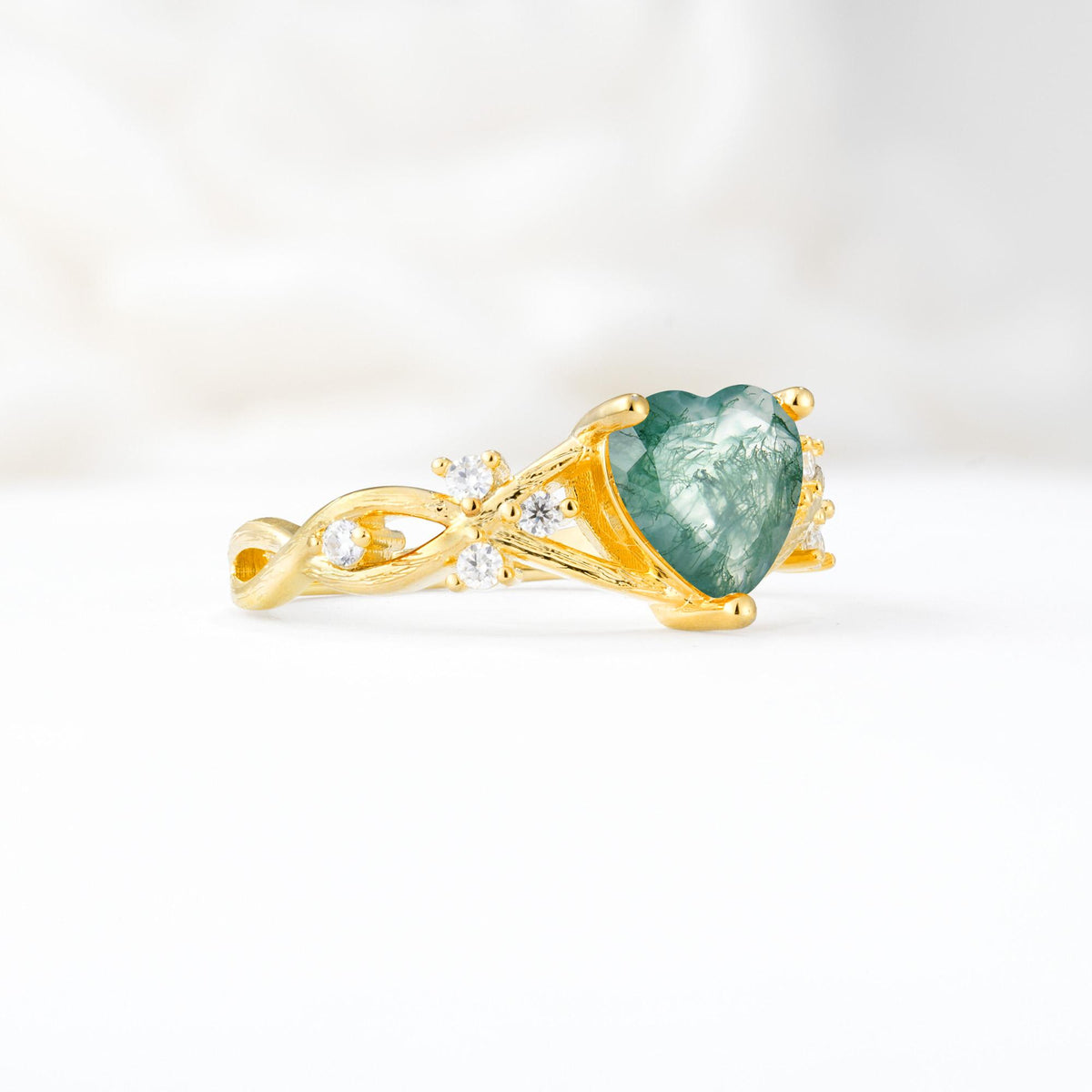 Celtic Knot Heart Shaped Moss Agate Engagement Ring - Additional view