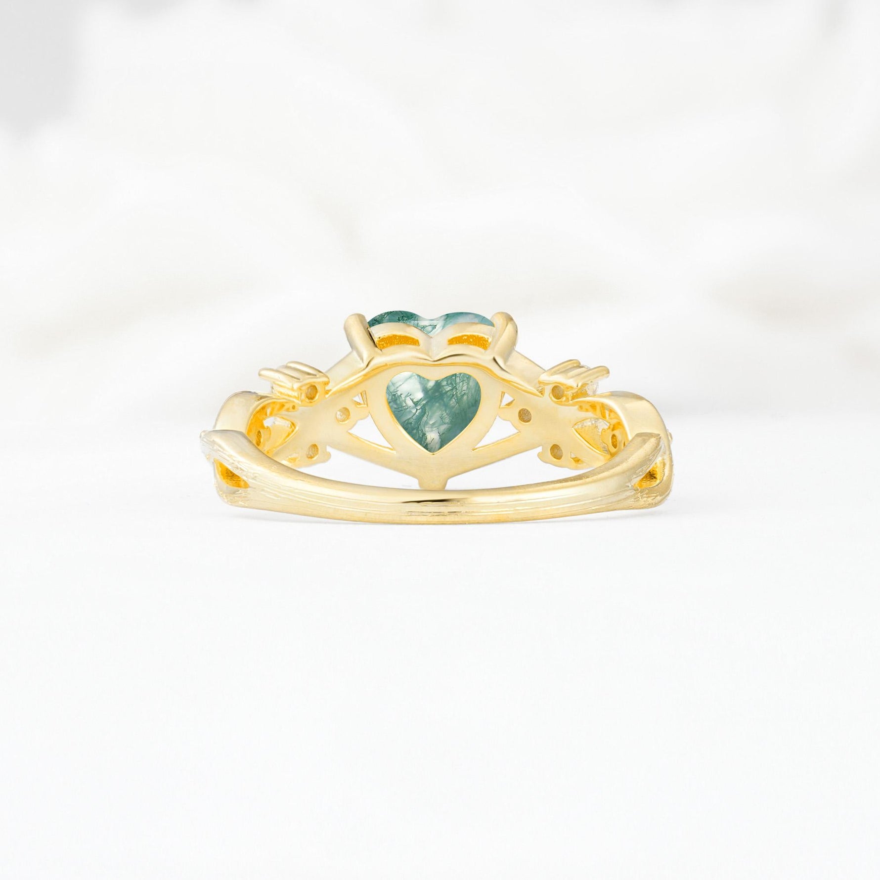 Celtic Knot Heart Shaped Moss Agate Engagement Ring - Additional view