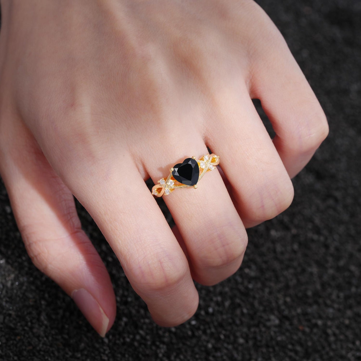 Celtic Knot Heart Shaped Black Onyx Engagement Ring - Additional view