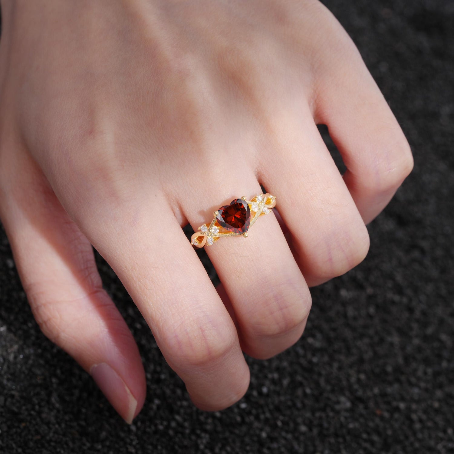 Celtic Knot Heart Shaped Garnet Engagement Ring - Additional view