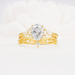 Oval Cut Moissanite Marquise Leaf Vine Bridal Ring Set - Yellow-Gold