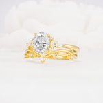 Oval Cut Moissanite Marquise Leaf Vine Bridal Ring Set - Rose-Gold