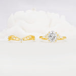 Oval Cut Moissanite Marquise Leaf Vine Bridal Ring Set - White-Gold