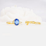 Oval Cut Sapphire Marquise Leaf Vine Bridal Ring Set - Additional view