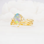 Nature-Inspired Oval Cut Fire Opal Bridal Ring Set - Rose-Gold