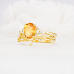 Oval Cut Citrine Marquise Leaf Vine Bridal Ring Set - Rose-Gold