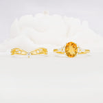 Oval Cut Citrine Marquise Leaf Vine Bridal Ring Set - White-Gold