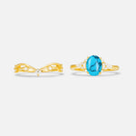 Oval Cut Turquoise Marquise Leaf Vine Bridal Ring Set - White-Gold