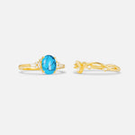 Oval Cut Turquoise Marquise Leaf Vine Bridal Ring Set - Additional view