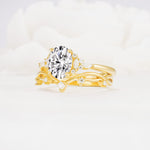Oval Cut Lab Diamond Marquise Leaf Vine Bridal Ring Set - Rose-Gold
