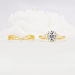 Oval Cut Lab Diamond Marquise Leaf Vine Bridal Ring Set - White-Gold