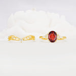 Oval Cut Garnet Marquise Leaf Vine Bridal Ring Set - White-Gold