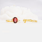 Oval Cut Garnet Marquise Leaf Vine Bridal Ring Set - Additional view
