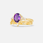 Oval Cut Amethyst Marquise Leaf Vine Bridal Ring Set - Rose-Gold