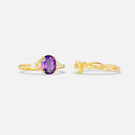 Oval Cut Amethyst Marquise Leaf Vine Bridal Ring Set - Additional view