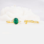 Oval Cut Emerald Marquise Leaf Vine Bridal Ring Set - Additional view