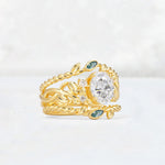 Oval Cut Moissanite Moss Agate Leaf Vine Bridal Ring Set - Rose-Gold