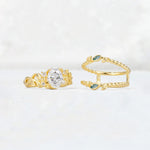 Oval Cut Moissanite Moss Agate Leaf Vine Bridal Ring Set - White-Gold