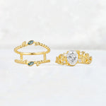 Oval Cut Moissanite Moss Agate Leaf Vine Bridal Ring Set - Additional view