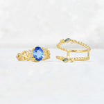 Oval Cut Sapphire Moss Agate Leaf Vine Bridal Ring Set - White-Gold