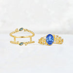 Oval Cut Sapphire Moss Agate Leaf Vine Bridal Ring Set - Additional view