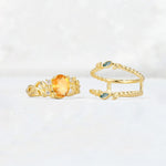 Oval Cut Citrine Moss Agate Leaf Vine Bridal Ring Set - White-Gold