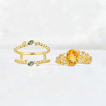 Oval Cut Citrine Moss Agate Leaf Vine Bridal Ring Set - Additional view