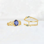 Oval Cut Tanzanite Moss Agate Leaf Vine Bridal Ring Set - White-Gold