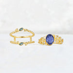 Oval Cut Tanzanite Moss Agate Leaf Vine Bridal Ring Set - Additional view