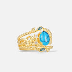 Oval Cut Turquoise Moss Agate Leaf Vine Bridal Ring Set - Rose-Gold