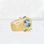 Oval Cut Moss Agate Moss Agate Leaf Vine Bridal Ring Set - Rose-Gold
