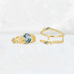 Oval Cut Moss Agate Moss Agate Leaf Vine Bridal Ring Set - White-Gold