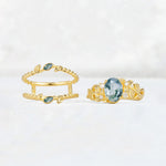Oval Cut Moss Agate Moss Agate Leaf Vine Bridal Ring Set - Additional view