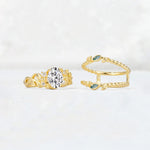 Oval Cut Lab Diamond Moss Agate Leaf Vine Bridal Ring Set - White-Gold