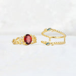 Oval Cut Garnet Moss Agate Leaf Vine Bridal Ring Set - White-Gold