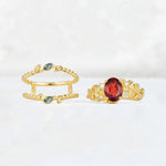 Oval Cut Garnet Moss Agate Leaf Vine Bridal Ring Set - Additional view