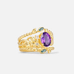 Oval Cut Amethyst Moss Agate Leaf Vine Bridal Ring Set - Rose-Gold