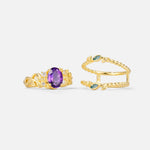 Oval Cut Amethyst Moss Agate Leaf Vine Bridal Ring Set - White-Gold
