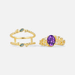 Oval Cut Amethyst Moss Agate Leaf Vine Bridal Ring Set - Additional view