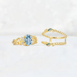 Oval Cut Aquamarine Moss Agate Leaf Vine Bridal Ring Set - White-Gold
