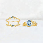Oval Cut Aquamarine Moss Agate Leaf Vine Bridal Ring Set - Additional view