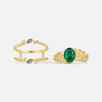 Oval Cut Emerald Moss Agate Leaf Vine Bridal Ring Set - Additional view