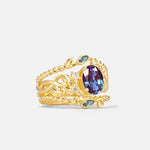 Oval Cut Alexandrite Moss Agate Leaf Vine Bridal Ring Set - Rose-Gold