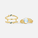 Oval Cut Moonstone Moss Agate Leaf Vine Bridal Ring Set - Additional view